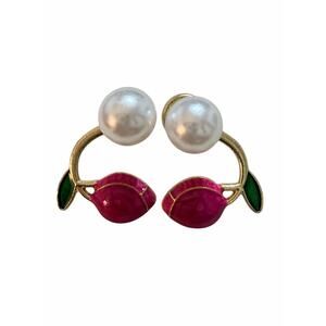 Pink Rose and Pearl 2-Piece Gold Plated Ear Jacket Earrings